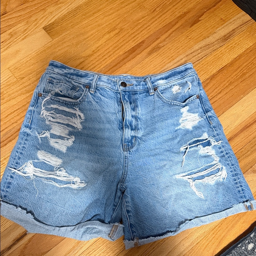 American Eagle Outfitters Light Blue Distressed Denim Jean Shorts